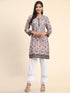 Noor Premium Printed PolySilk Long Chikankari Tunic for Women -Floral with Grey work